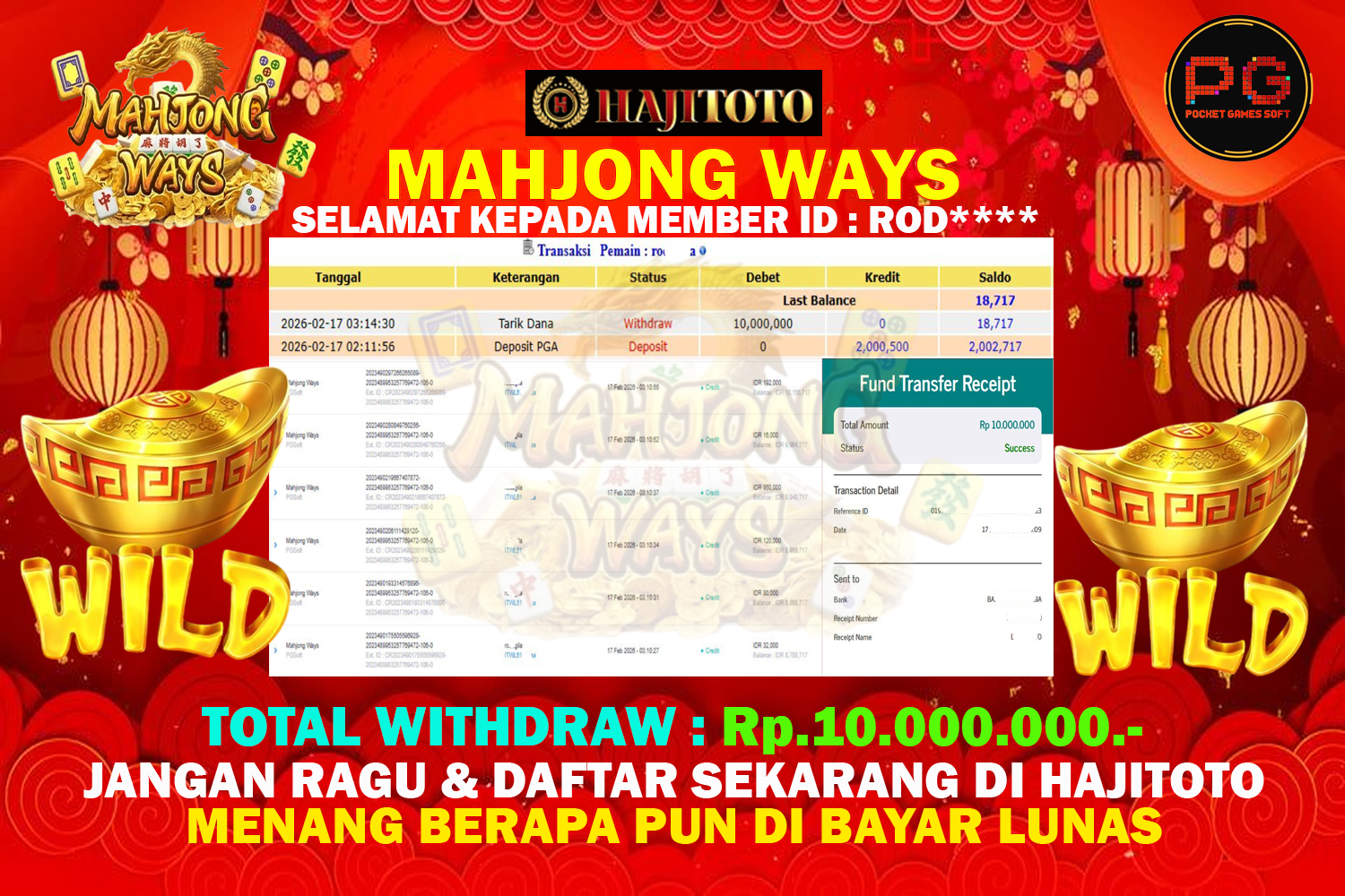 SELAMAT KEPADA PEMENANG MEMBER MERAIH JACKPOT DI GAME SLOT MAHJONG WAYS 1 TOTAL RP 10.000.000 DI BAYAR LUNAS